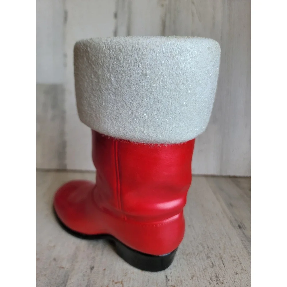 HD vintage ceramic Santa Claus mistletoe boot planter Xmas home shoe